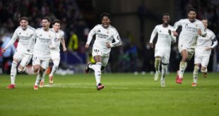 Real Madrid advanced to the quarter-finals of the Champions League after a tense shootout victory against city rivals Atletico Madrid.